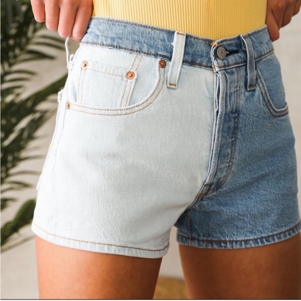 {levi’s} women’s 501 high rise two-tone straight denim jean shorts